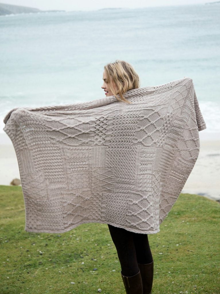 Knitted Throw with a Variety of Traditional Aran Patterns